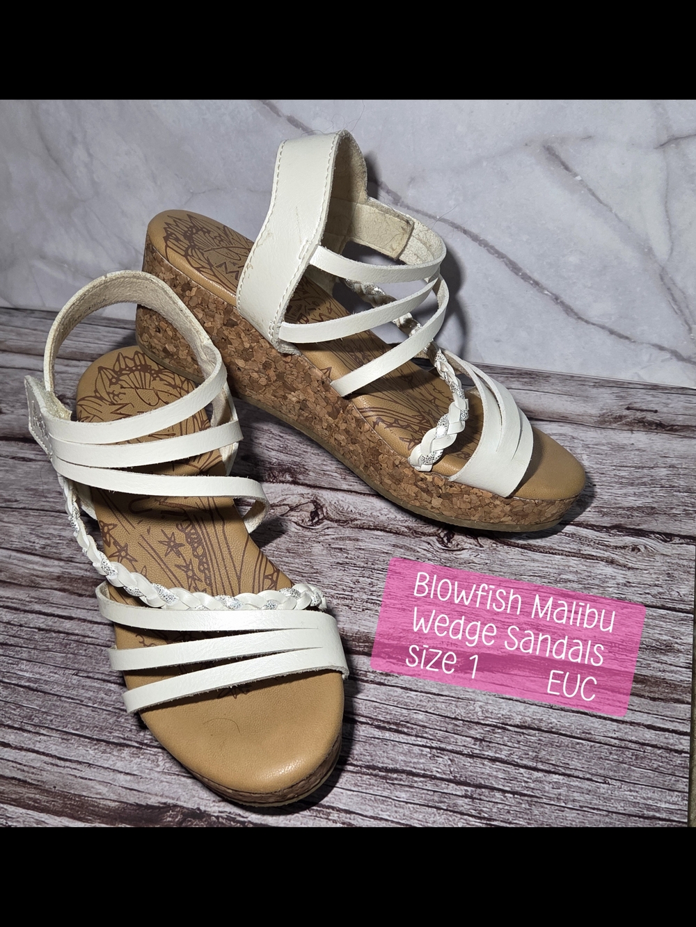 Blowfish White Strappy Cork Wedge Sandals